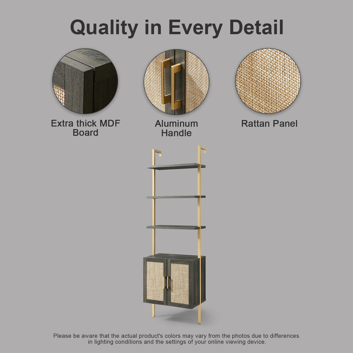 Rattan Ladder 5 Tier Open Tall Bookshelf