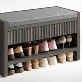 Wooden Fluted Shoe Storage Bench with 2 Drawers