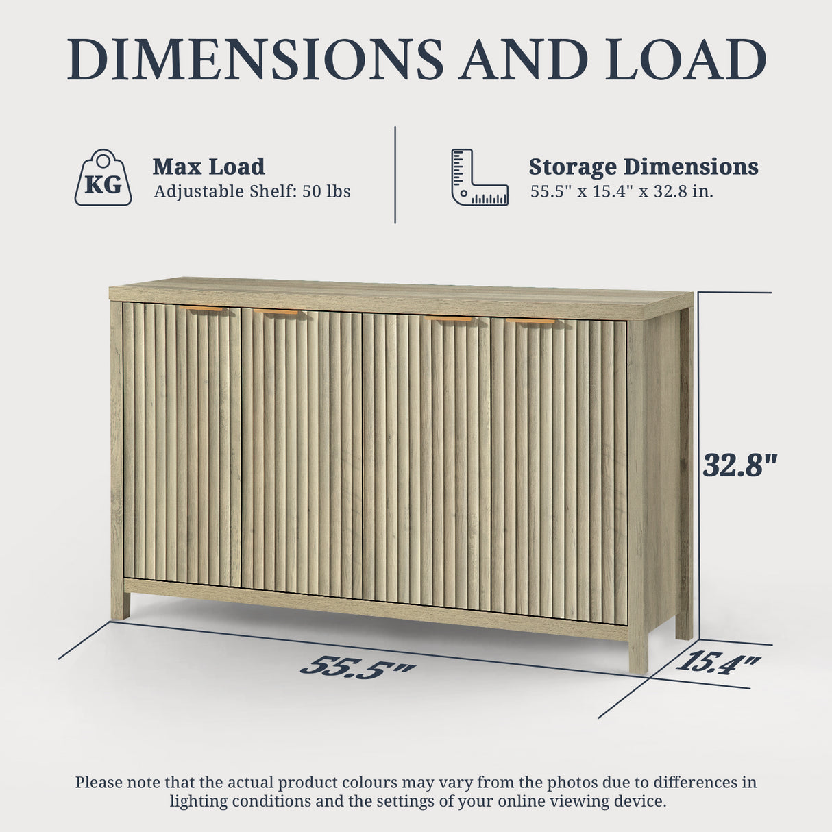 Wooden Fluted Storage Cabinet with 4 Doors