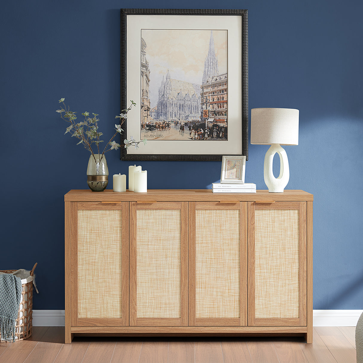 Rattan 4-Door Storage Sideboard Cabinet