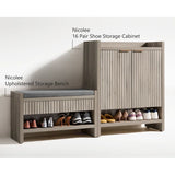 Wooden Fluted Shoe Storage Bench with 2 Drawers