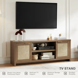 Rattan 65-Inch TV Stand with 2-Door Storage