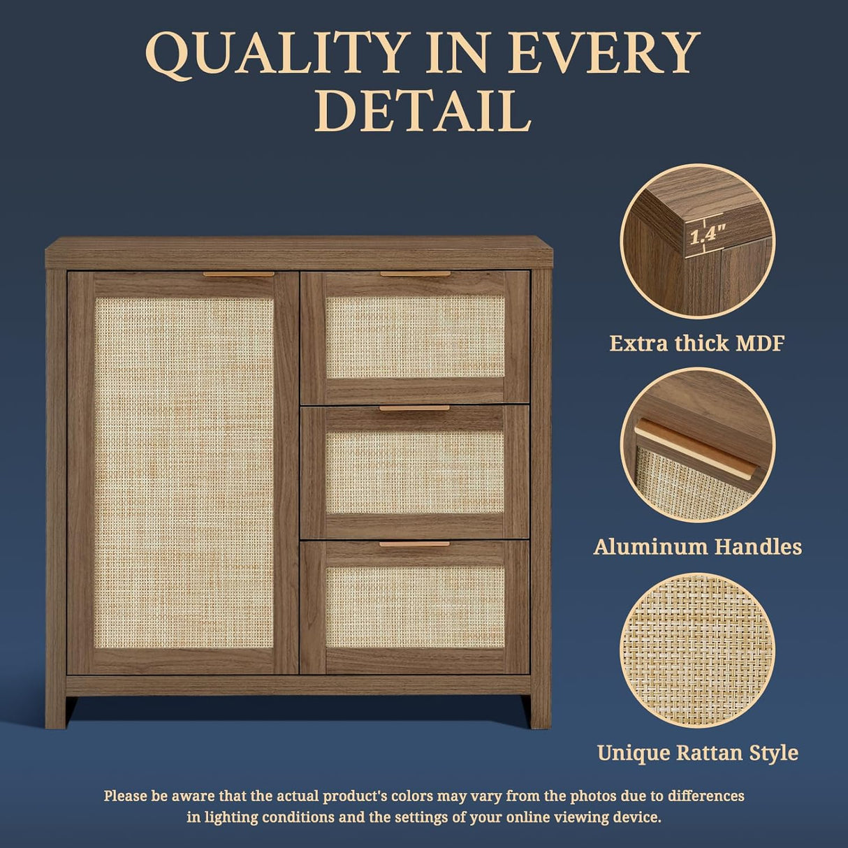 Rattan 3-Drawer 1-Door Storage Cabinet