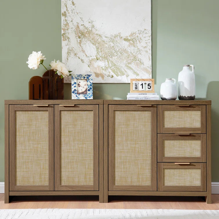 Rattan 3-Drawer 1-Door Storage Cabinet