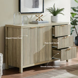 Wooden Fluted Storage Cabinet with Double Doors and 3 Drawers