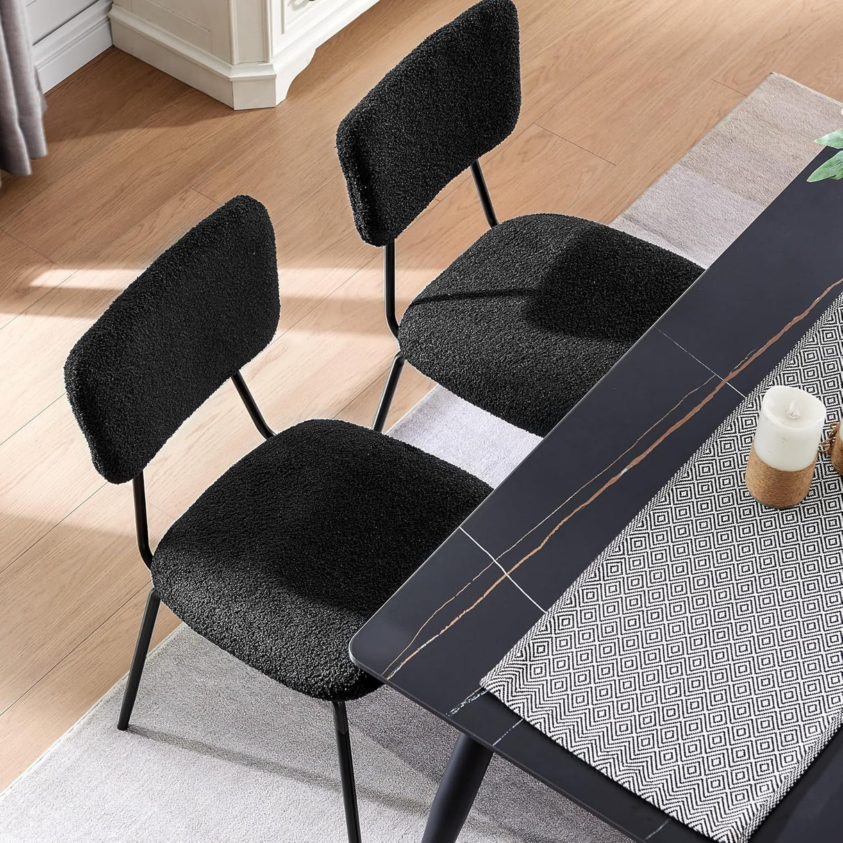 Boucle Fabric Dining Chair Set of 2