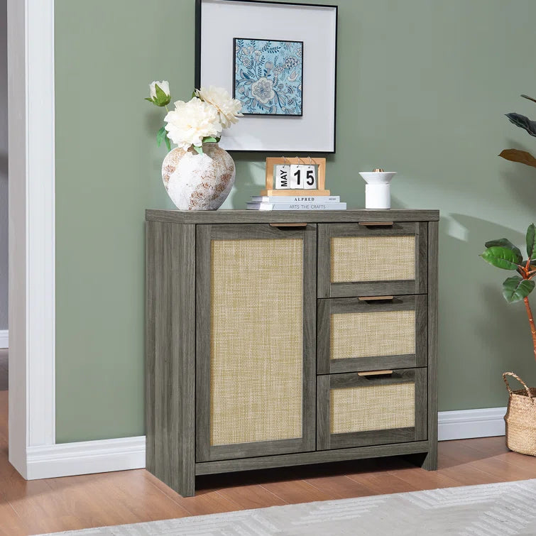 Rattan 3-Drawer 1-Door Storage Cabinet