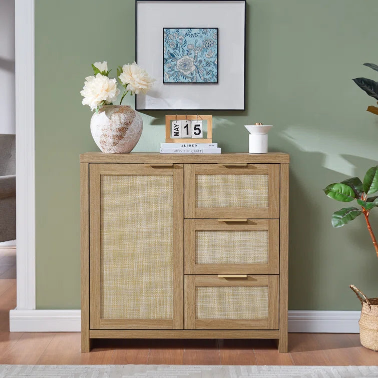 Rattan 3-Drawer 1-Door Storage Cabinet