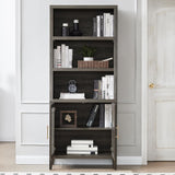 Bookcase, 5 Tier Bookshelf with Glass Doors Cabinet