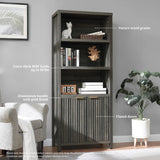 Wooden Fluted 5-Tier Tall Bookcase Cabinet with Doors