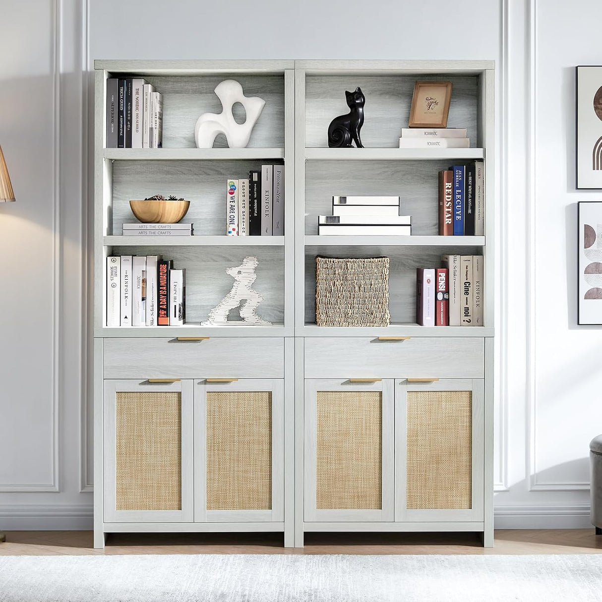 Hampstead Rattan 5-Shelf Bookcase with Door Cabinet