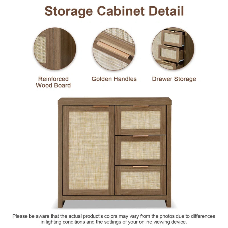 Rattan 3-Drawer 3-Door Storage Cabinet