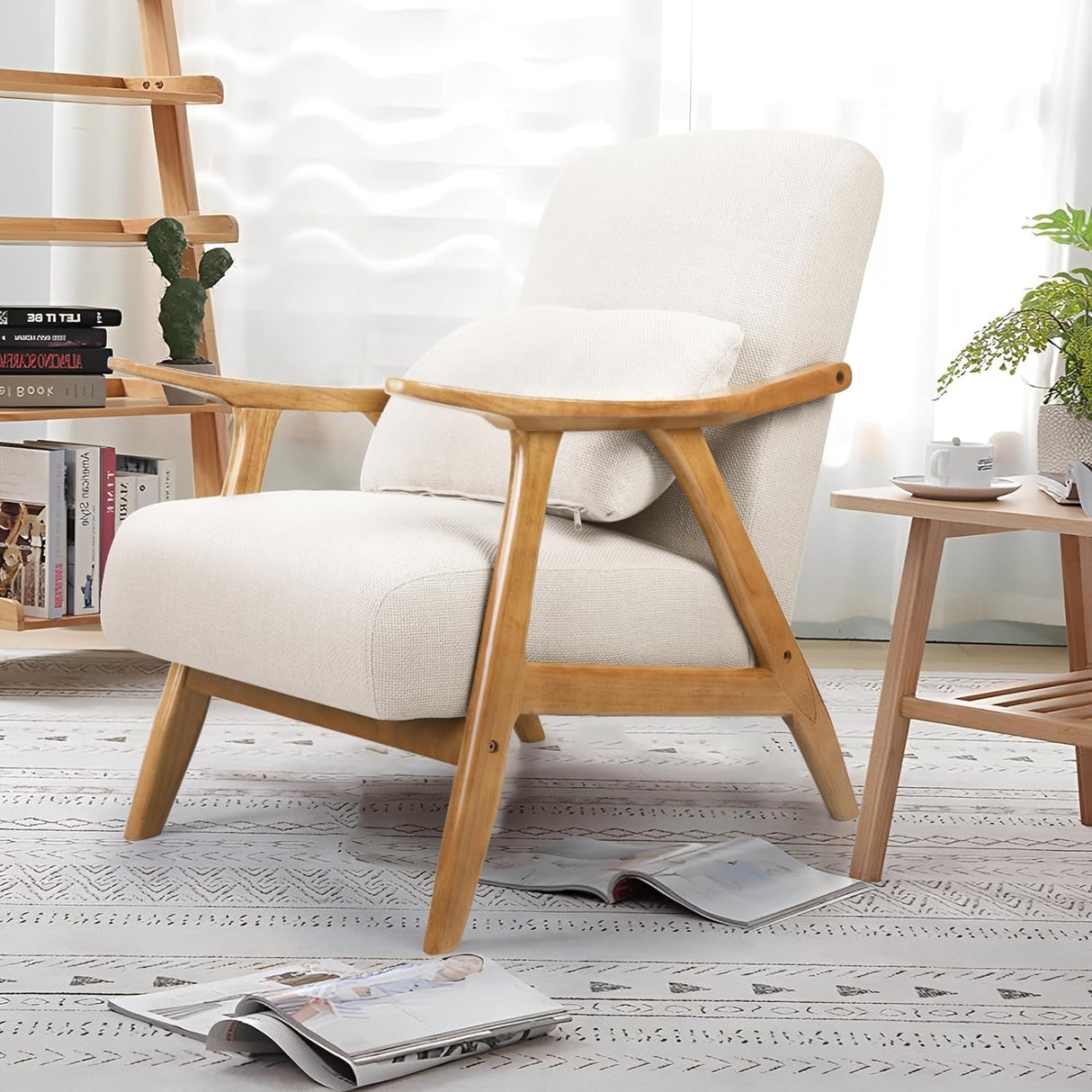 Linen Fabric Mid-Century Modern Single Reading Armchair