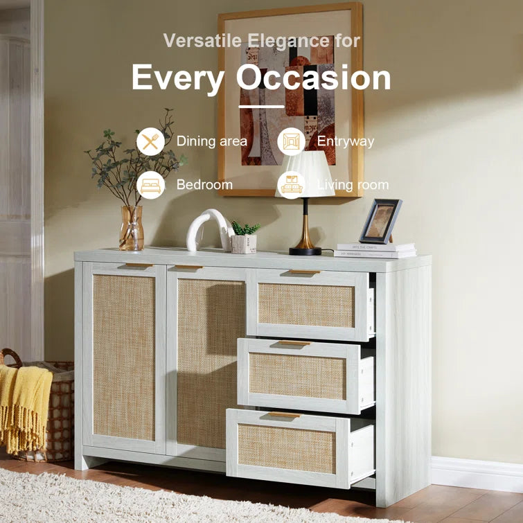 Rattan 3-Drawer 2-Door Storage Cabinet