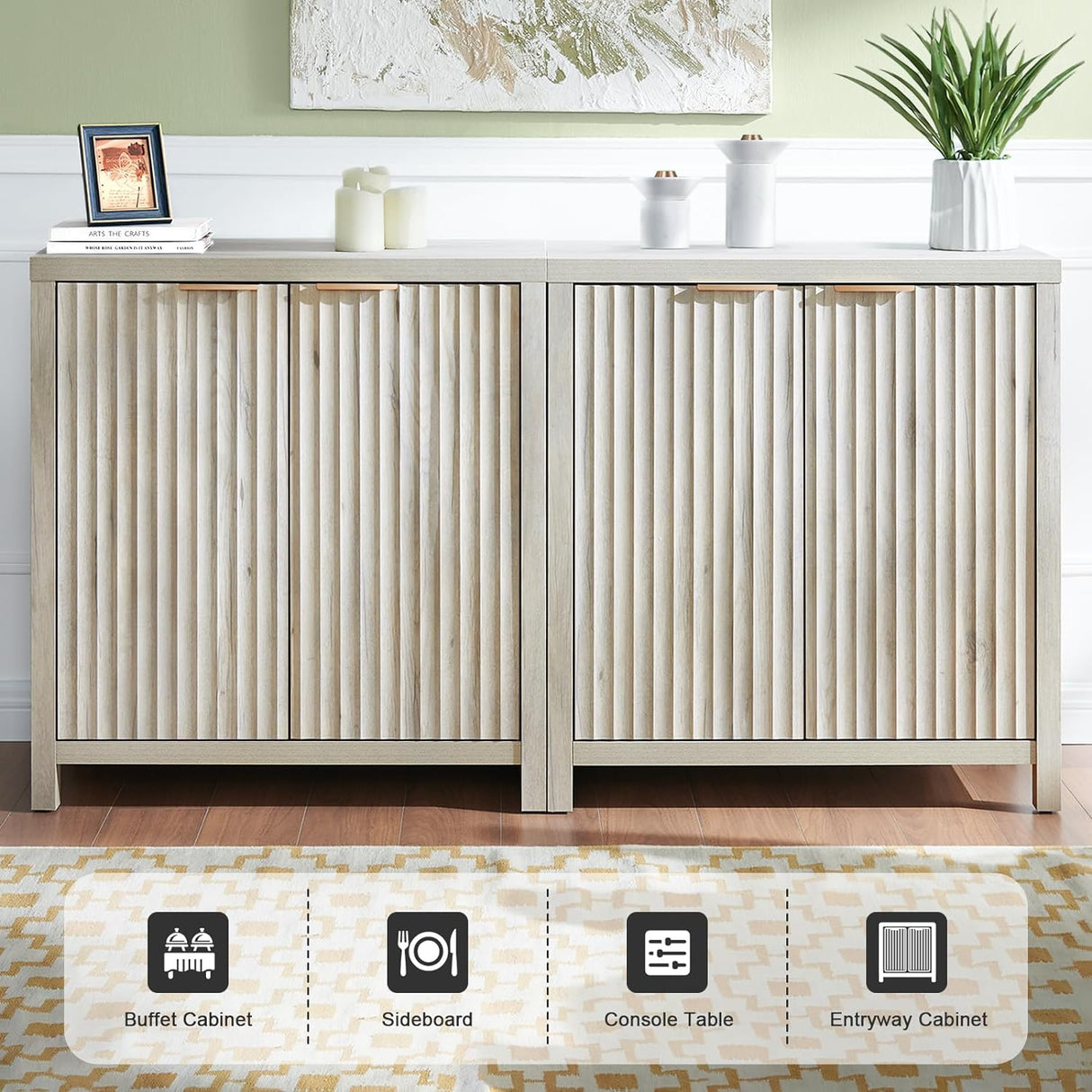 Oxford Fluted Sideboard Buffet Cabinet with Adjustable Shelves