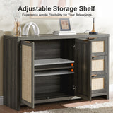 Rattan 3-Drawer 2-Door Storage Cabinet