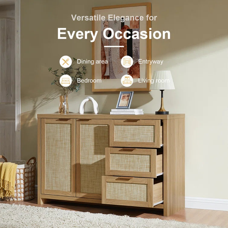 Rattan 3-Drawer 2-Door Storage Cabinet