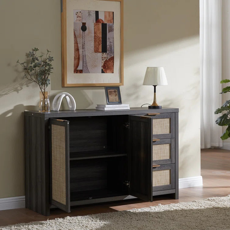 Rattan 3-Drawer 2-Door Storage Cabinet