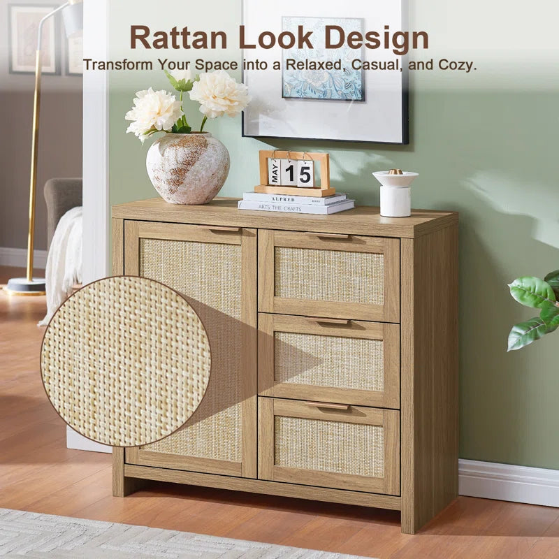 Rattan 3-Drawer 3-Door Storage Cabinet