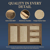 Rattan 3-Drawer 2-Door Storage Cabinet