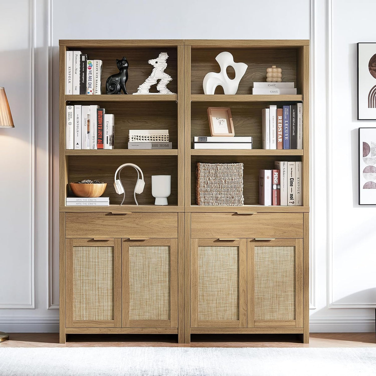 Hampstead Rattan 5-Shelf Bookcase with Door Cabinet