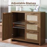 Rattan 3-Drawer 1-Door Storage Cabinet