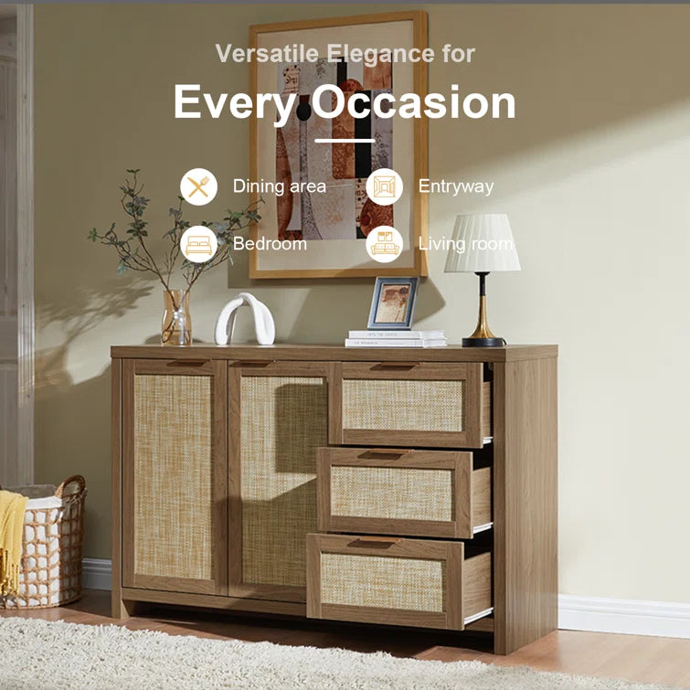 Rattan 3-Drawer 2-Door Storage Cabinet