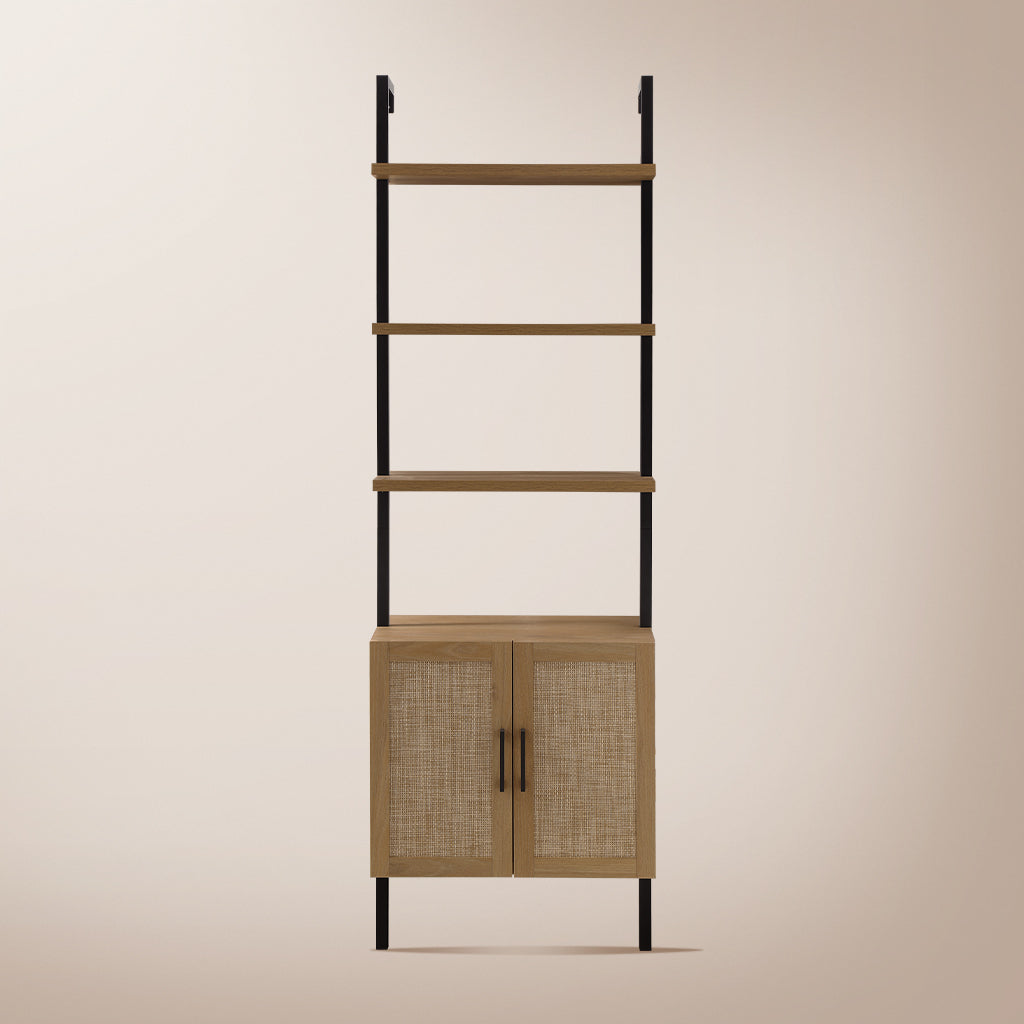 Rattan Ladder 5 Tier Open Tall Bookshelf