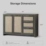 Rattan 3-Drawer 2-Door Storage Cabinet