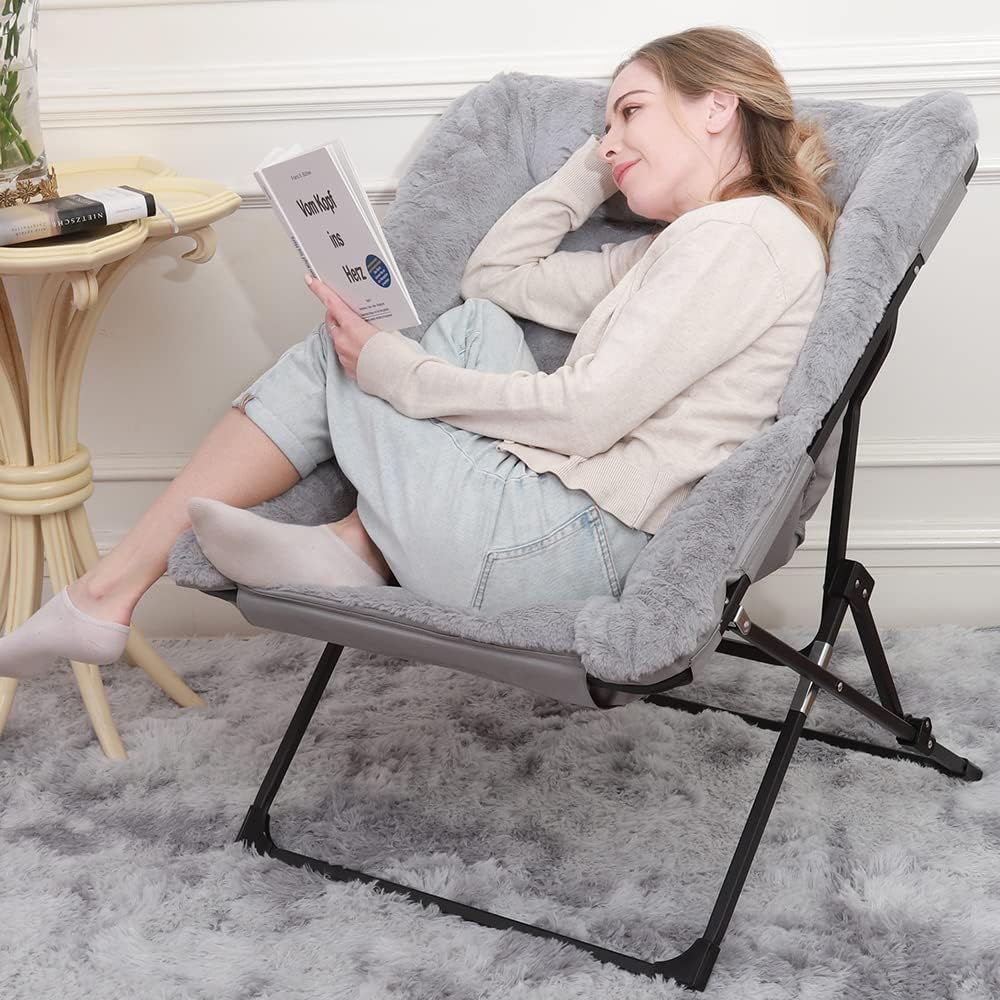 Foldable Faux Fur Comfy Saucer Chair