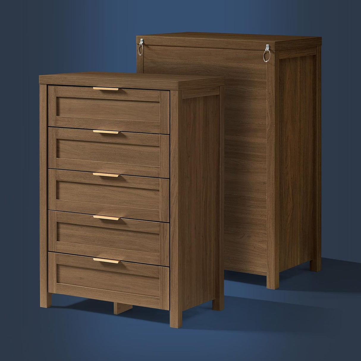 Wooden 5 Drawer Dresser Storage Cane Cabinet