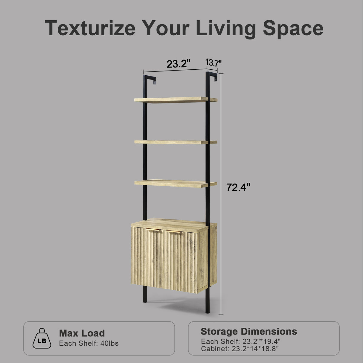 Wooden Fluted Ladder 5 Tier Open Tall Bookshelf