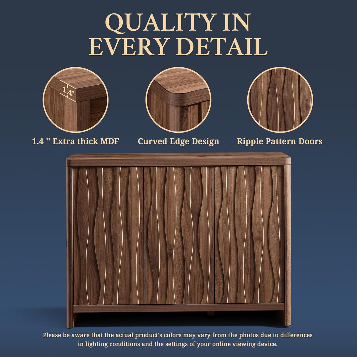 Wooden Wave Pattern 3-Door Storage Cabinet