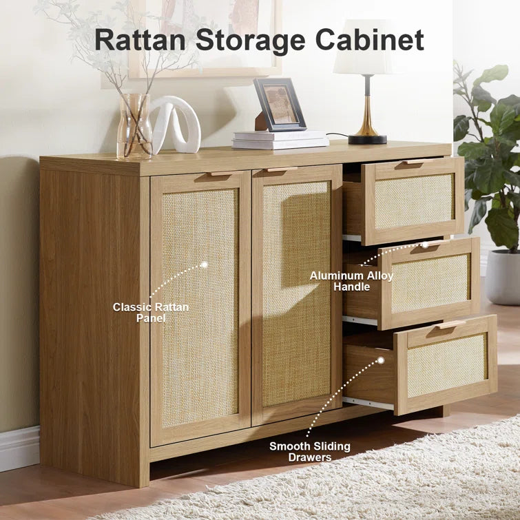 Rattan 3-Drawer 2-Door Storage Cabinet