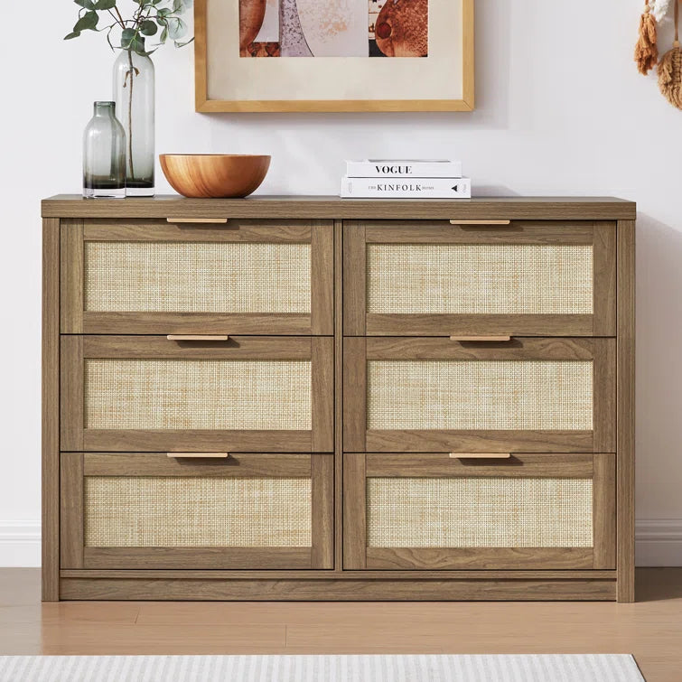 Rattan 6-Drawer Dresser Storage Chest