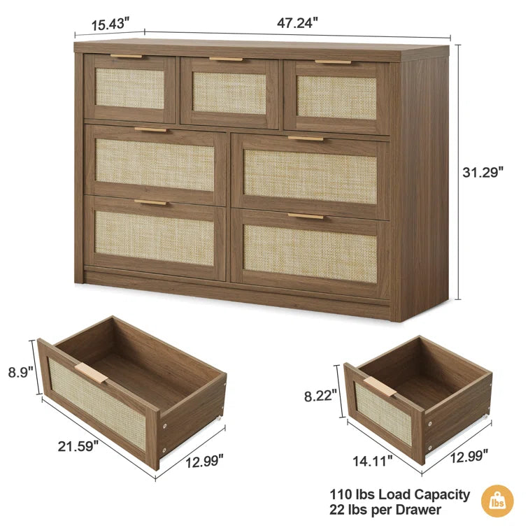 Rattan 7-Drawer Dresser Storage Chest