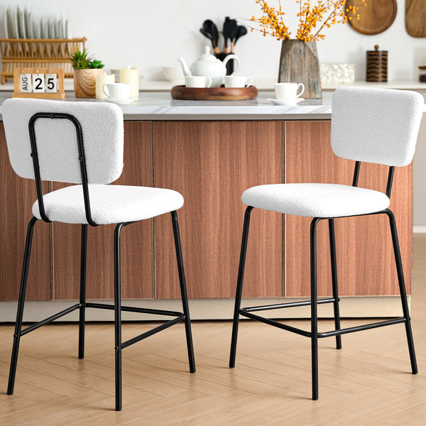 Oakham Bar Stools Set of 2 Boucle Barstools Island Chairs Kitchen Counter Stools Sherpa Bar Stools 24 in Counter Height Stools with Back and Footrest for Kitchen Counter Island
