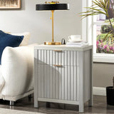 Wooden Fluted 2-Drawer Nightstand with Charging Station