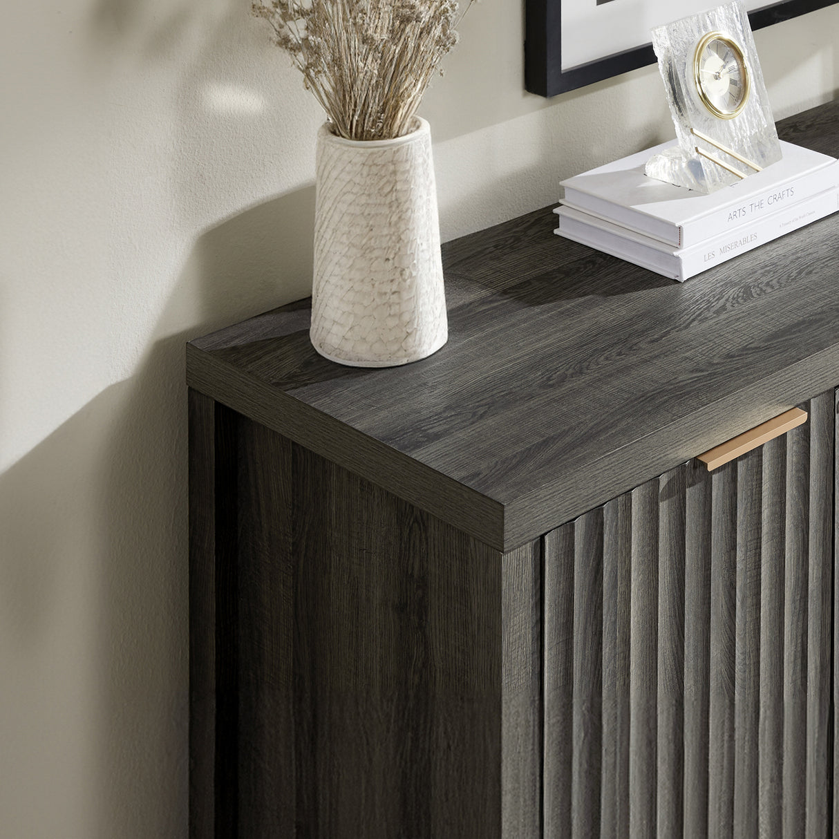 Wooden Fluted Double-Door Buffet Cabinet