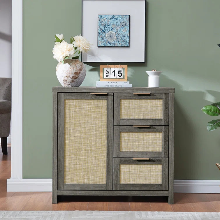 Rattan 3-Drawer 1-Door Storage Cabinet