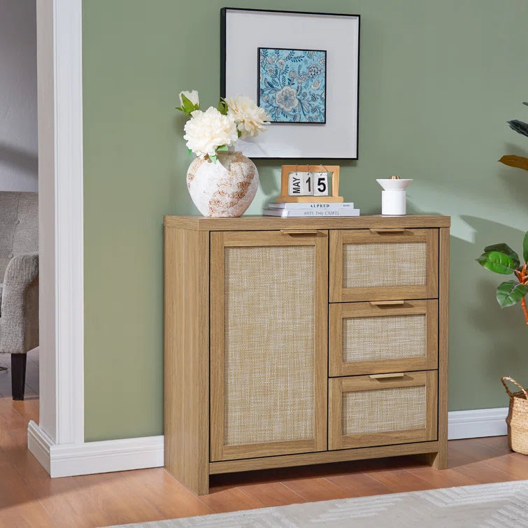 Rattan 3-Drawer 1-Door Storage Cabinet