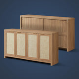 Rattan 4-Door Storage Sideboard Cabinet