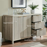 Wooden Fluted Storage Cabinet with Double Doors and 3 Drawers