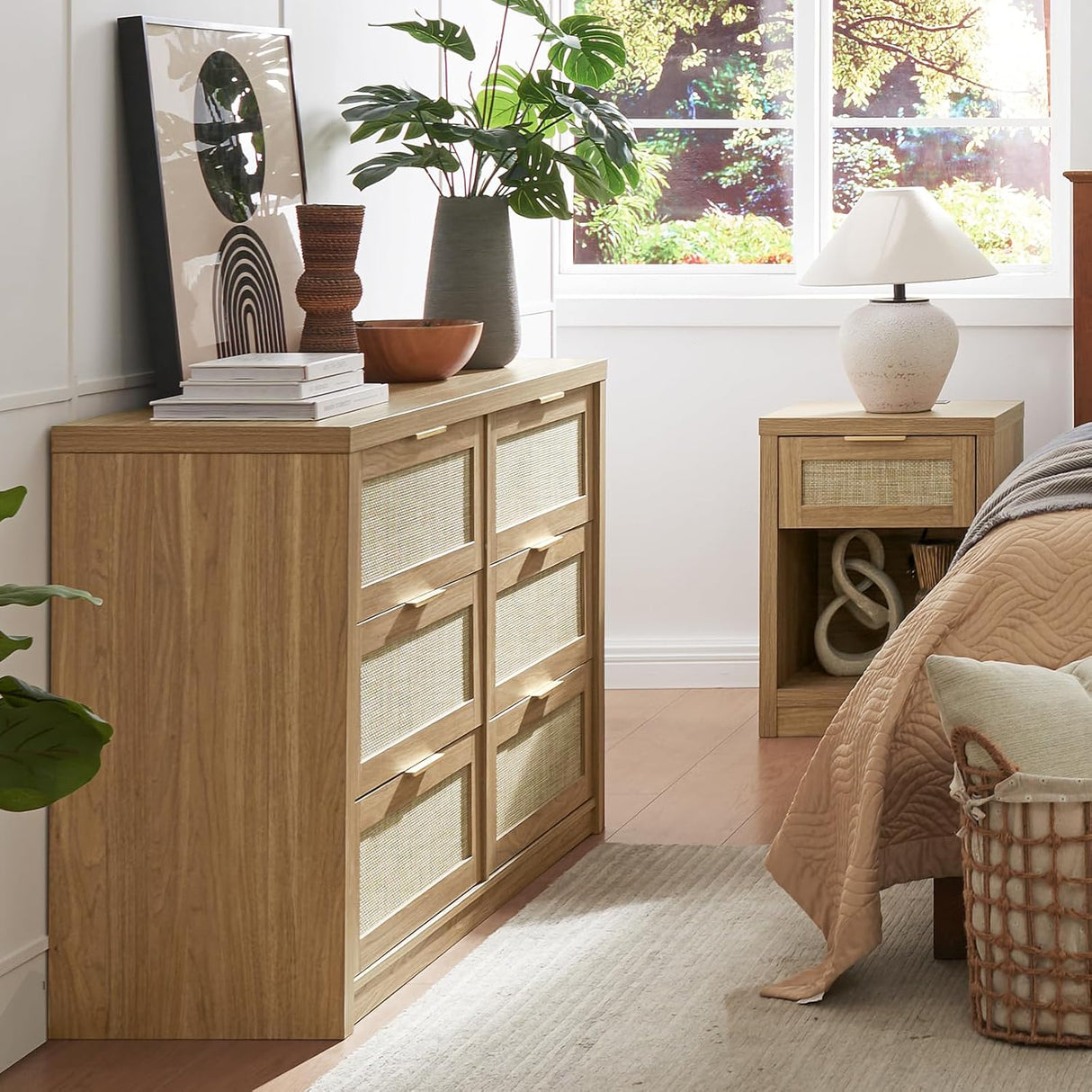 Rattan 6-Drawer Dresser Storage Chest