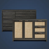 Rattan 3-Drawer 2-Door Storage Cabinet