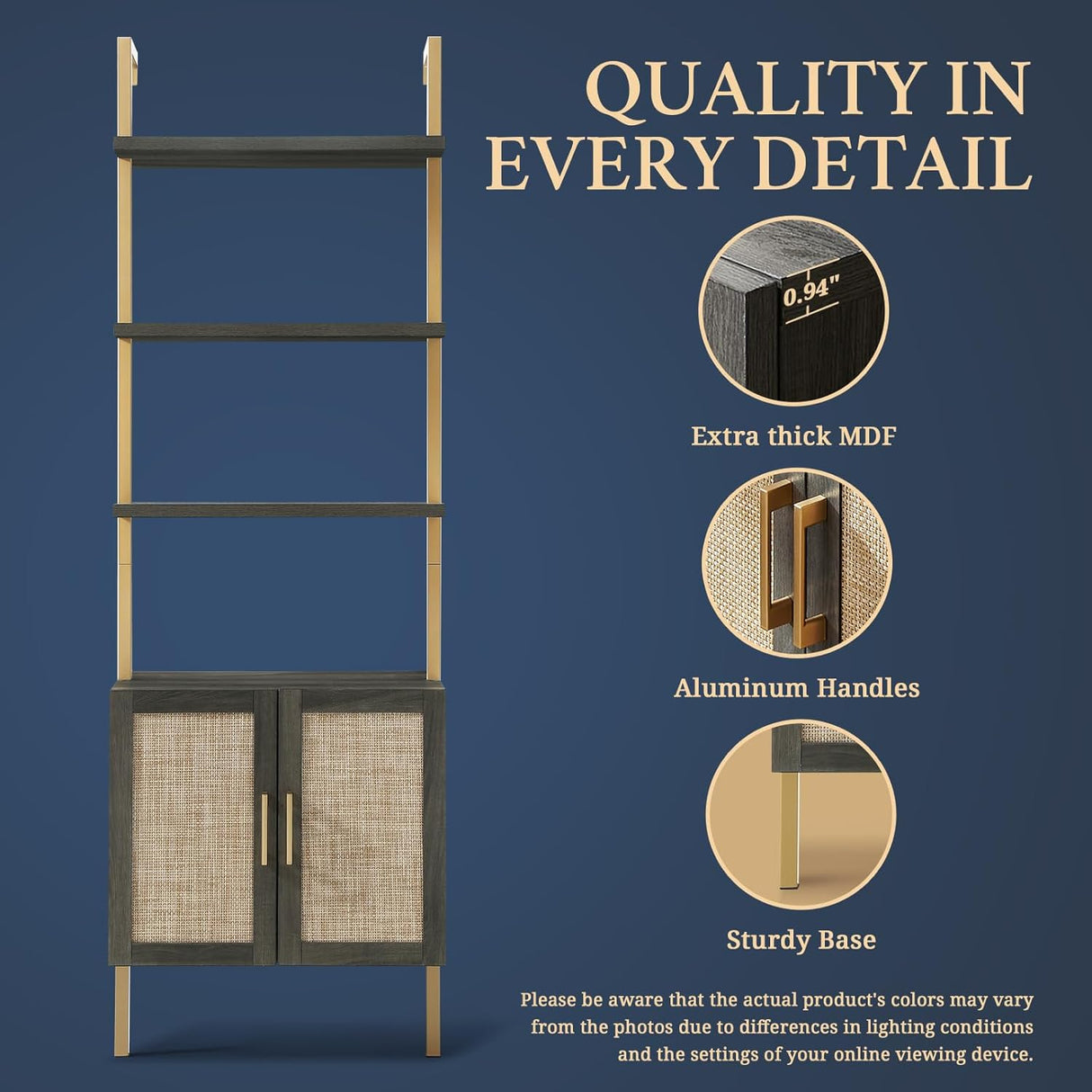 Rattan Ladder 5 Tier Open Tall Bookshelf