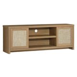 Rattan 65-Inch TV Stand with 2-Door Storage