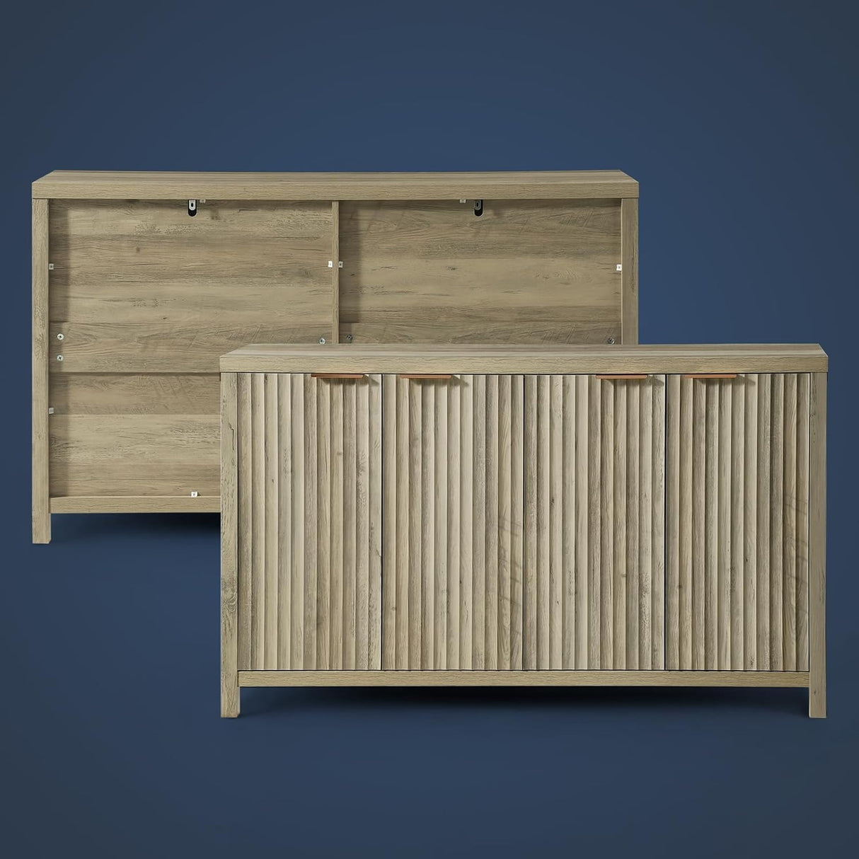 Wooden Fluted Storage Cabinet with 4 Doors