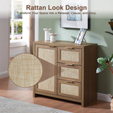 Rattan 3-Drawer 1-Door Storage Cabinet