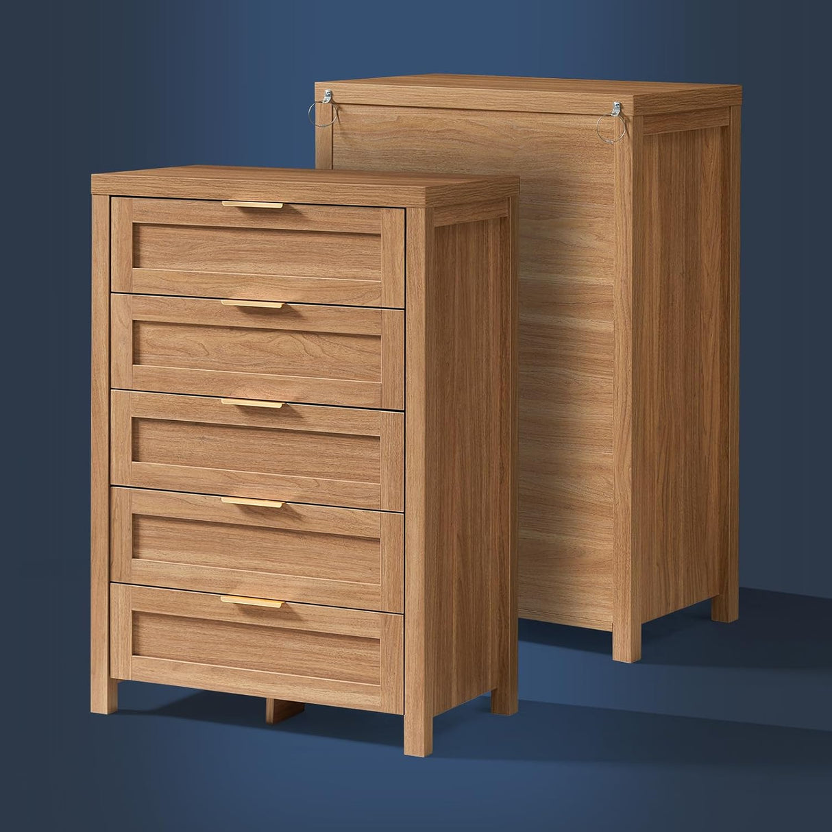 Wooden 5 Drawer Dresser Storage Cane Cabinet